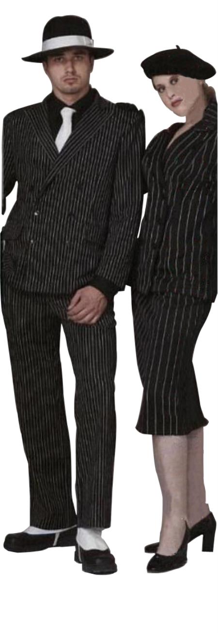 Classic Gangster Jet Liquid Jet Black & White Pinstripe Double Breasted Fashion Suits for Online (Not Long) 