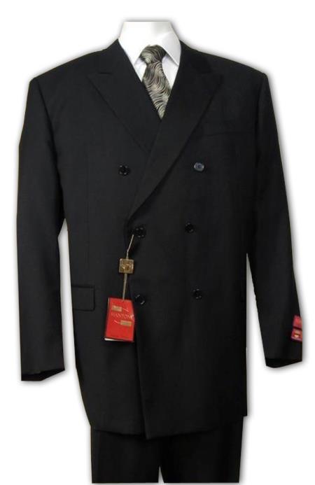 Double Breasted Suit Jacket + Pleated Slacks Pants Superior Fabric 140's 100% Wool Fabric Solid Liquid Jet Black 