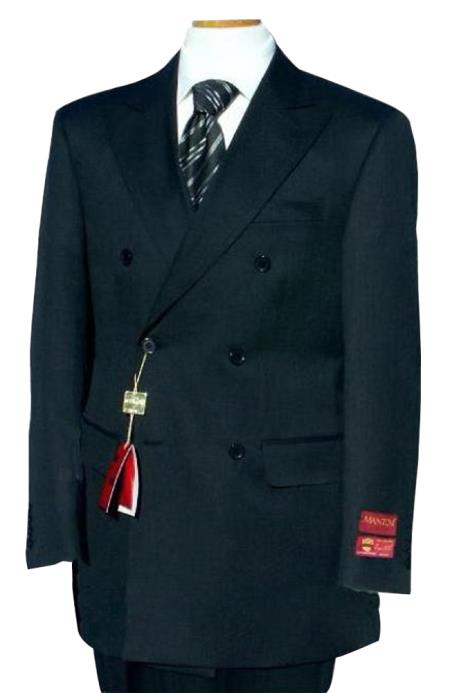  Double Breasted Suit Jacket + Pleated Slacks Pants Superior Fabric 140's 100% Wool Fabric Dark Navy Blue Shade 