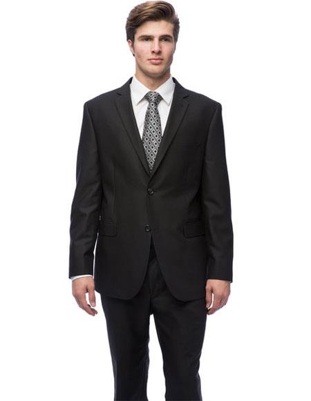  Caravelli Men's Double Vent Black Notch Collar Tic Pattern Slim Fit 2 Button Suit