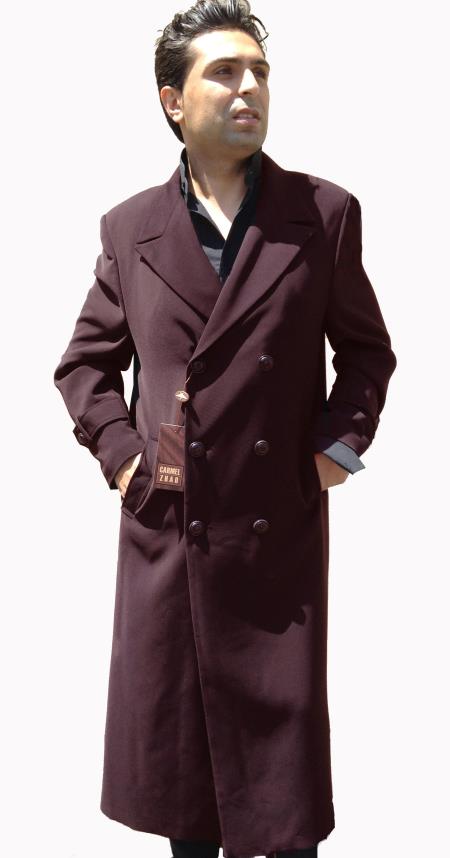 Top Coat, Full Length overcoats outerwear Double Breasted 6 on 3 Buttons, 50 Length with Tabs on Sleeves brown color shade 