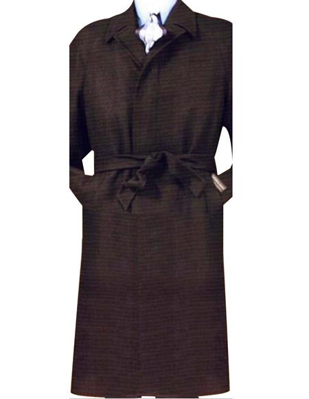 Full Length 4 Button Style Hidden Button Wool Fabric Blend Top Coat With Removable Belt Liquid Jet Black Color 