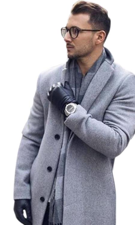  Alberto Nardoni Best men's Italian Suits Brands men's Light Grey ~ Silver Gray men's 65% Wool overcoat  ~ Topcoat ~ Carcoat  Three Quarter Style