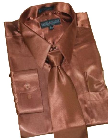 Satin brown color shade Dress Shirt Tie Hanky Set 