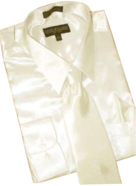 Satin Cream Ivory Dress Shirt Tie Hanky Set 