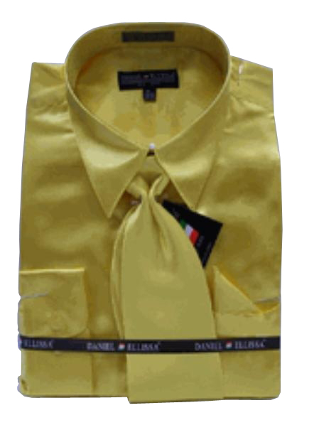 New Gold Satin Dress Shirt Tie Combo Shirts 