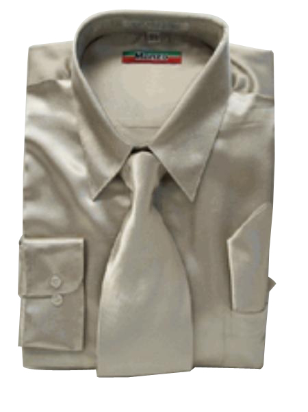 New Mezzo Khaki Satin Dress Shirt Tie Combo Shirts 