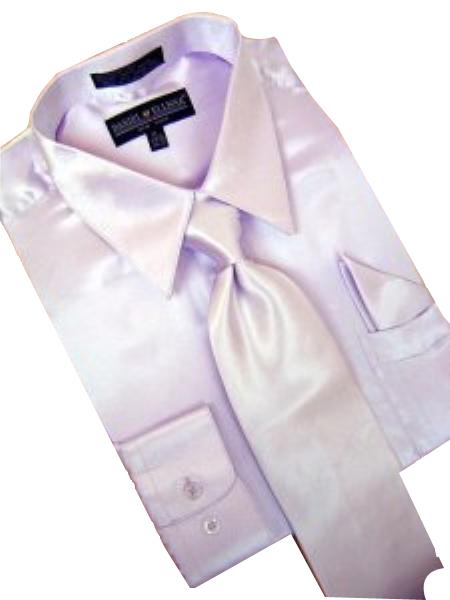 Satin Lavender Dress Shirt Tie Hanky Set 