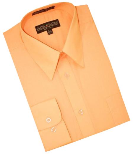 Peach Cotton Blend Dress Shirt With Convertible Cuffs 