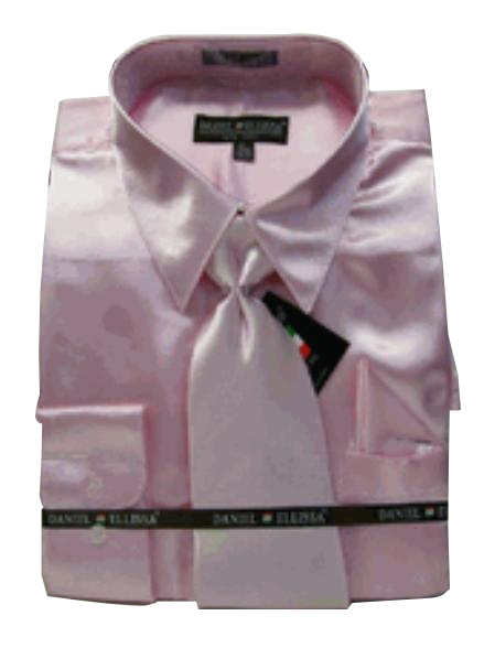 New Light Pink Satin Dress Shirt Tie Combo Shirts 