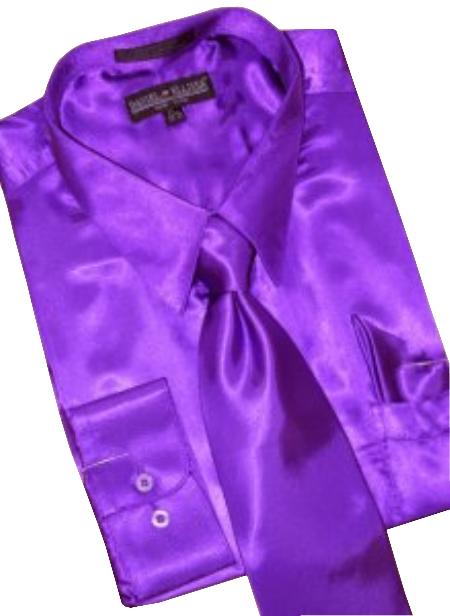 Satin Purple color shade Dress Shirt Tie Hanky Set 