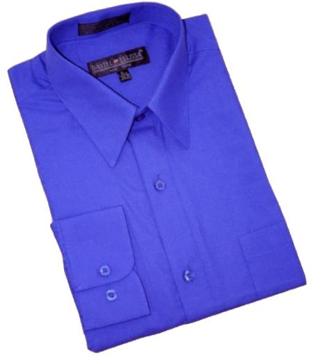 royal blue pastel color Cotton Blend Dress Shirt With Convertible Cuffs 