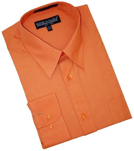 Rust Cotton Blend Dress Shirt With Convertible Cuffs 