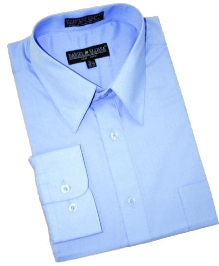 Light Blue ~ Sky Blue Cotton Blend Dress Shirt With Convertible Cuffs 