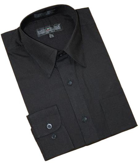 Solid Liquid Jet Black Cotton Blend Dress Shirt With Convertible Cuffs 