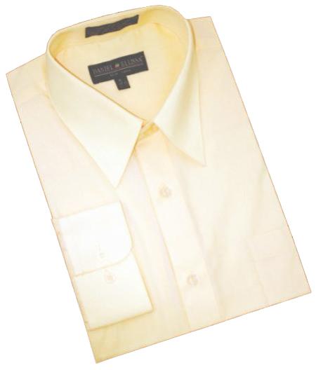 Solid Butter Cotton Blend Dress Shirt With Convertible Cuffs 