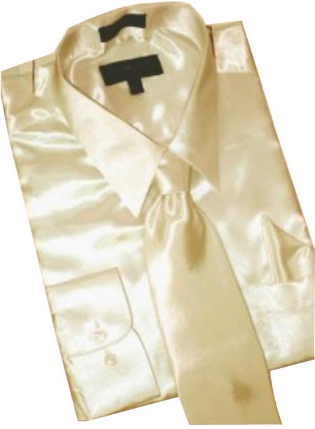 Satin Tan khaki Color ~ Beige Dress Shirt Tie Hanky Set 