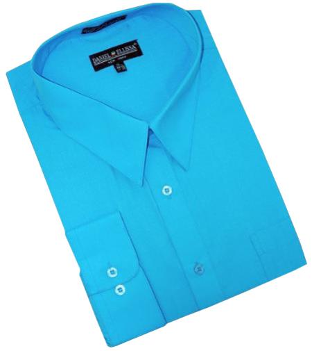 Mens Turquoise Dress Shirt Turquoise ~ Light Blue Stage Party Cotton Blend Dress Shirt 