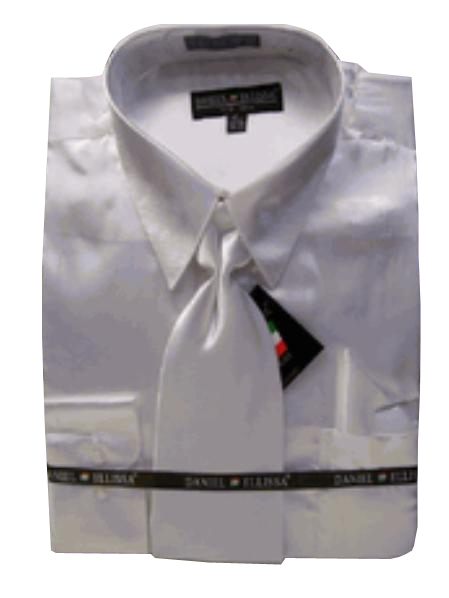 New White Satin Dress Shirt Tie Combo Shirts 