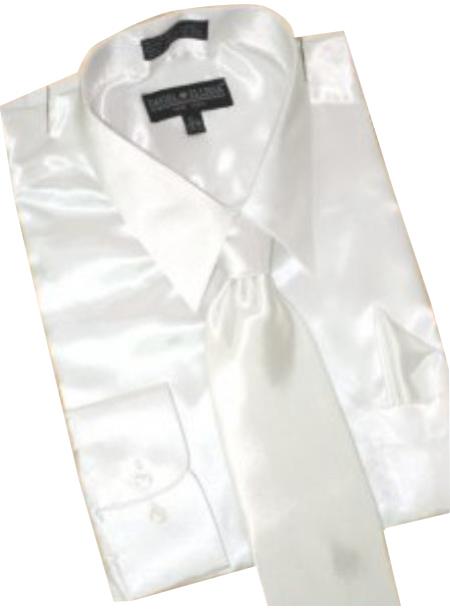 Satin White Dress Shirt Tie Hanky Set 