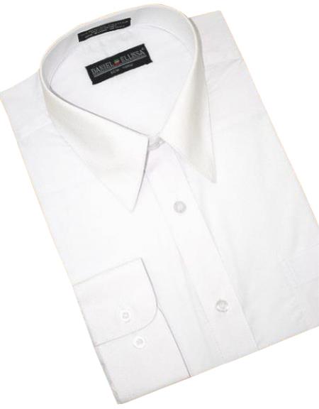 White Cotton Blend Dress Shirt With Convertible Cuffs 
