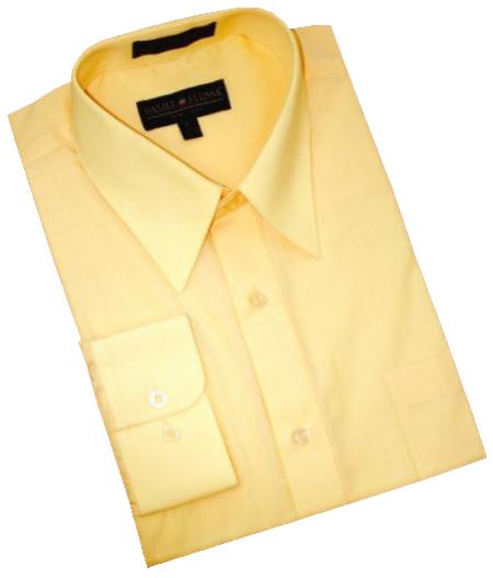 Solid Canary Yellow Cotton Blend Dress Shirt With Convertible Cuffs 