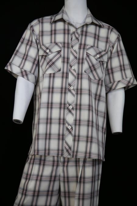  men's Dual Pocket Short Sleeve Black Scottish Crosshatch Pattern