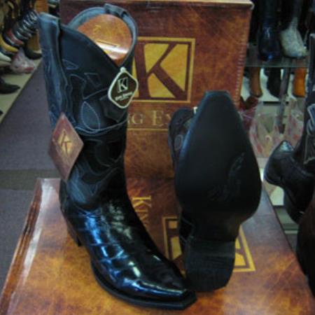 Genuine Eel King Exotic Boots Western Cowboy Liquid Jet Black Boot 