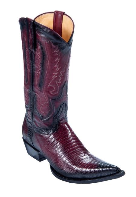  Men's Los Altos Boots Genuine Teju Lizard Faded Burgundy Boots With Cowboy Heel