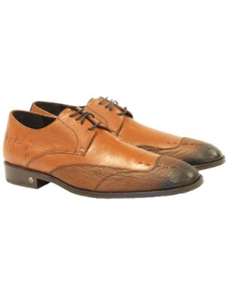  Men's Vestigium Genuine Sharkskin Derby Faded Cognac Shoes