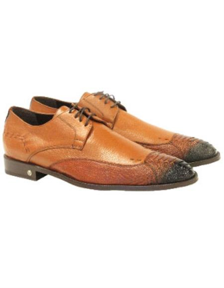  Men's Vestigium Genuine Ostrich Leg Derby Faded Cognac Shoes