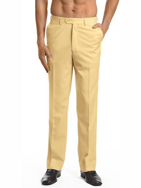  Men's Dress Pants Trousers Flat Front Slacks Gold