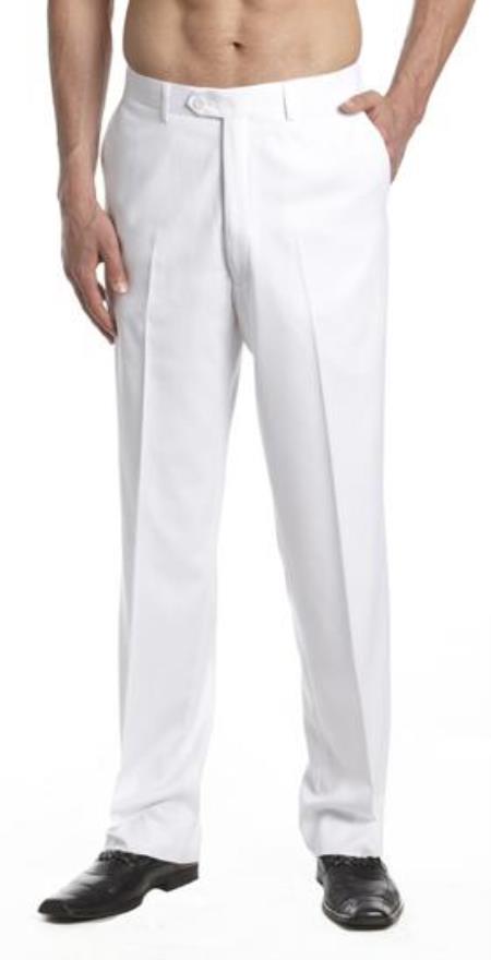 Tuxedo Pants Flat Front with Satin Band White 