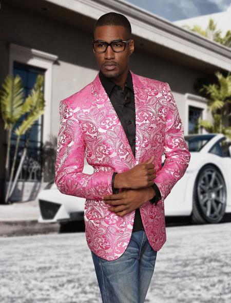  Pink Cool Party Printed Summer Christmas Cheap Casual Blazer Pattenred Jacket For Men 