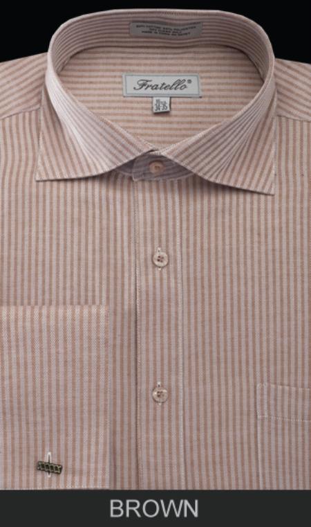 French Cuff Dress Shirt - Classic Stripe brown color shade - Striped Dress Shirt - Mens Pinstripe Dress Shirt