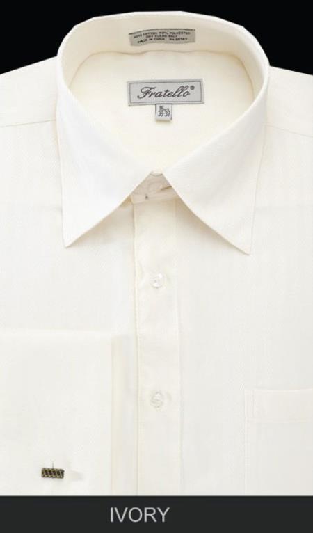 Fratello French Cuff Ivory Dress Shirt - Herringbone Tweed Stripe Big and Tall Sizes 