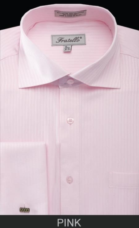 French Cuff Dress Shirt - Classic Stripe Pink - Striped Dress Shirt - Mens Pinstripe Dress Shirt