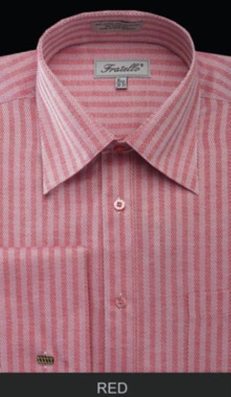 Fratello French Cuff red color shade Dress Shirt - Herringbone Tweed Stripe Big and Tall Sizes 