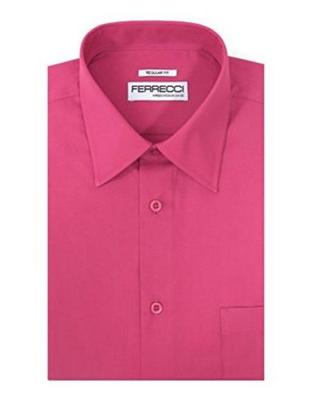 Men's Designer Brand Classic Regular Fit Cotton Blend Fuchsia Barrel Cuffs Pink Color Dress Shirt