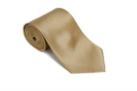 Gold 100% Silk Solid Necktie With Handkerchief 