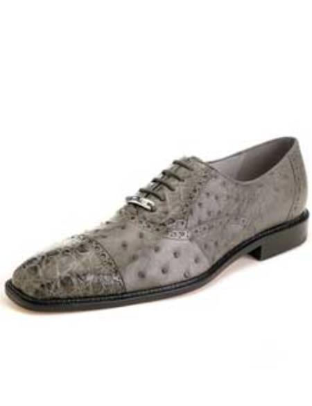 Onesto Gray Ostrich & Crocodile Belvedere attire brand Shoes for Online 