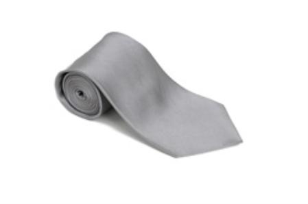 Gray 100% Silk Solid Necktie With Handkerchief 