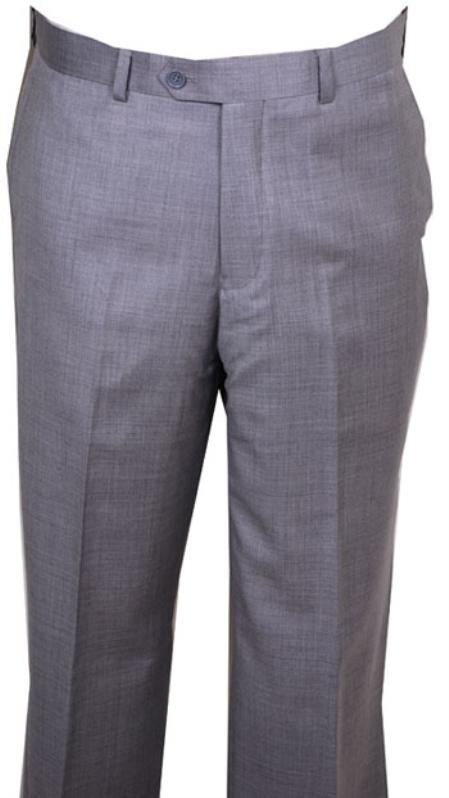 Dress Pants Light Gray Wool Fabric without pleat flat front Pants 