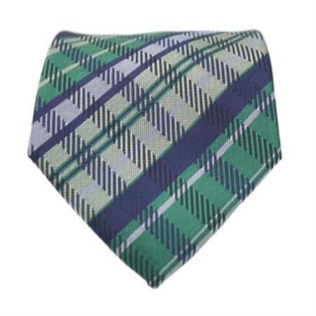 Slim narrow Style Green / Blue Glen Classic Necktie with Matching Handkerchief - Tie Set 