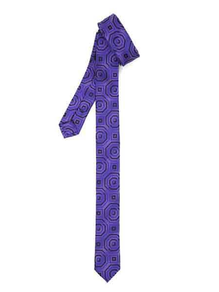  Retro Geometric Purple color shade Fully Lined Superior Fabric Skinny Slim narrow Style Tie