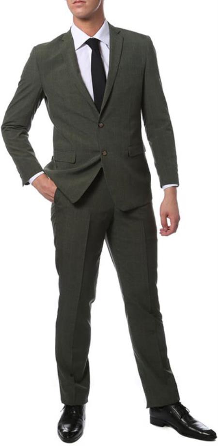 Extra Slim Fit Suit Extra Slim narrow Style Fitted Skinny Flat Front Pants Tapered Jacket and Pants Green Glen Plaid Suit for Men