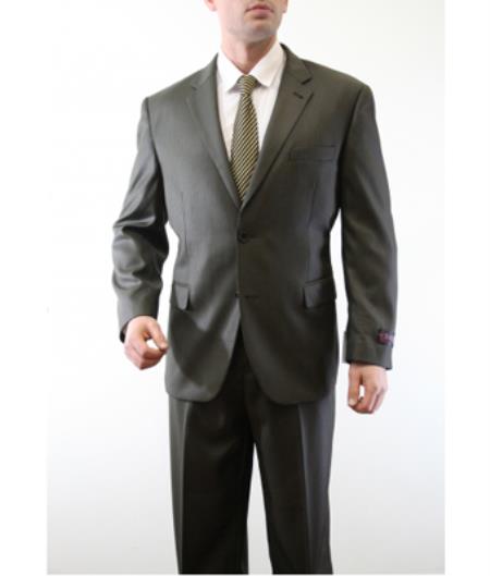 Dark Olive Green PinStripe Shadow 2 Button Style Stripe ~ Pinstripe Slate No Pleated Slacks Pants Side Vents Jacket Suit for Men