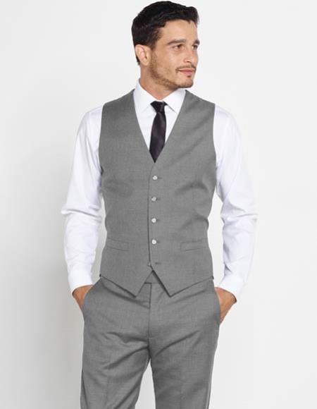 Men's 5 Button Vest + Matching Dress Pants Set + Any Color Shirt & Tie Charcoal Grey
