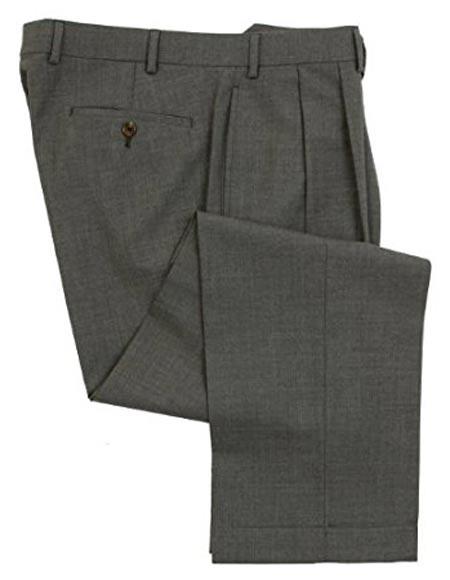 100% Wool Double-Reverse Pleated Lined To The Knee Medium Grey Dress Pants Slacks