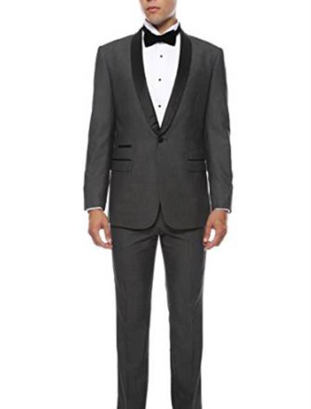 Slim narrow Style Fit 1 Button Style Shawl Collar Dinner Jacket Blazer Online Sale Sport Coat Liquid Jet Black Lapeled Matching Pants Grey With Liquid Jet Black Clearance Sale Online